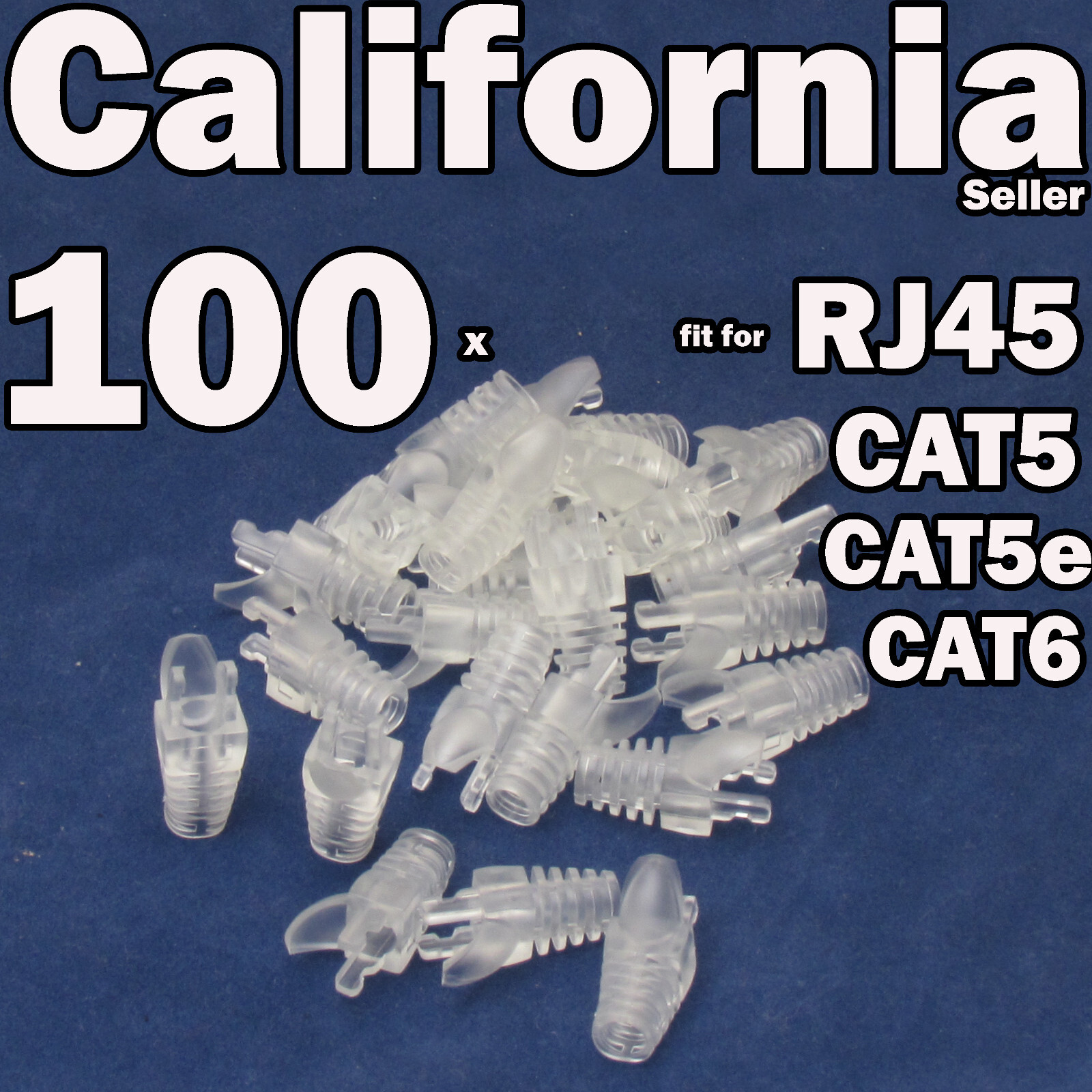 100 Clear RJ45 Strain Relief Boots Connector Cap Head CAT5 CAT5e Plug CAT6 Cable