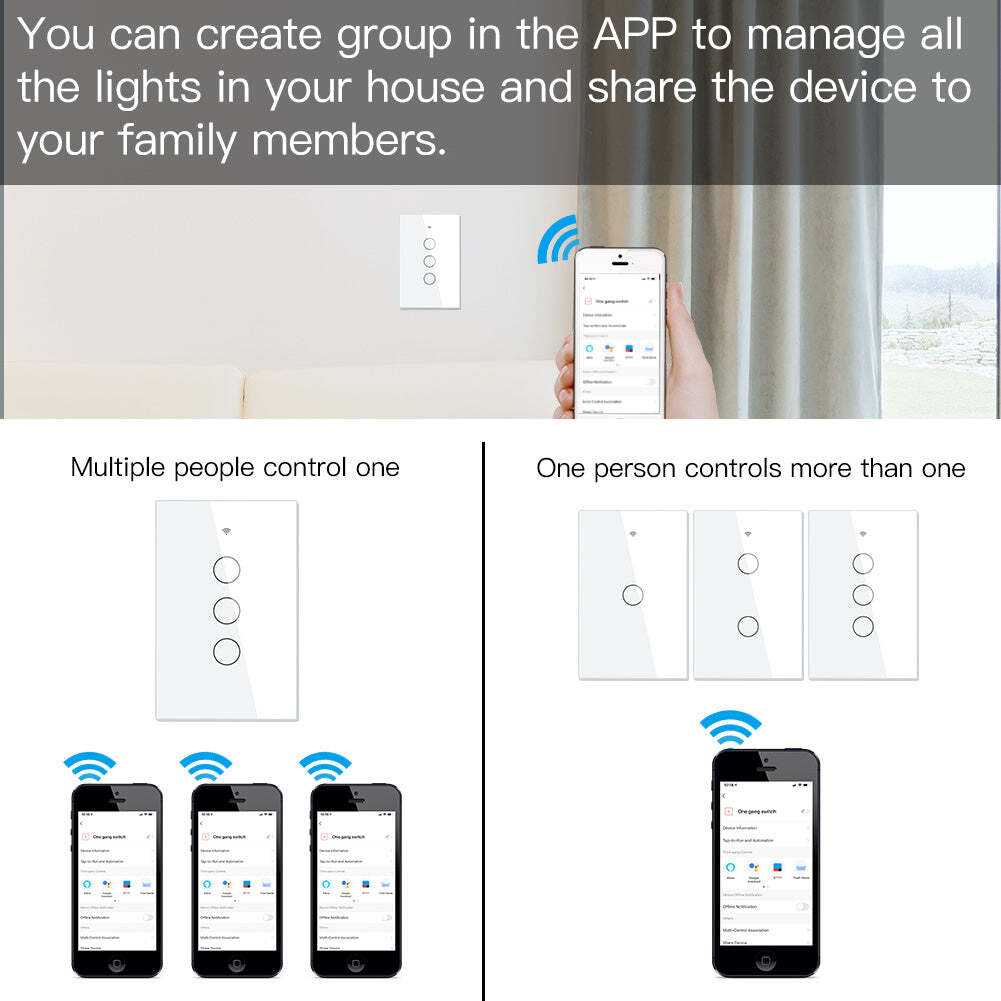 MOES 1/2/3/4 Gang Smart Light Switch WiFi RF Wall Touch Timer Alexa Google APP