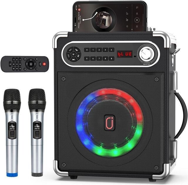 JYX Karaoke Machine with Two Wireless Microphones, Portable Bluetooth Speaker