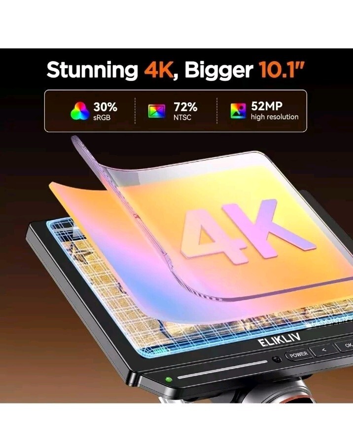 DEFECTIVE Autofocus 4K HDMI Digital Microscope 53MP LCD EM4K Flex Arm 10 G3D