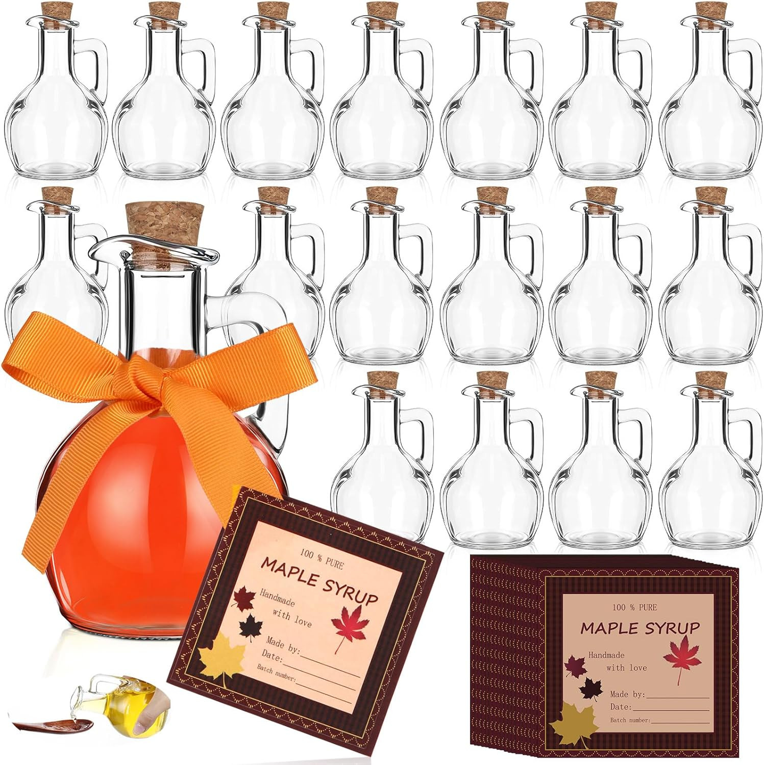 18 Pcs 6.7 Oz Glass Maple Syrup Bottles Clear Reusable Glass Bottles with Lids L