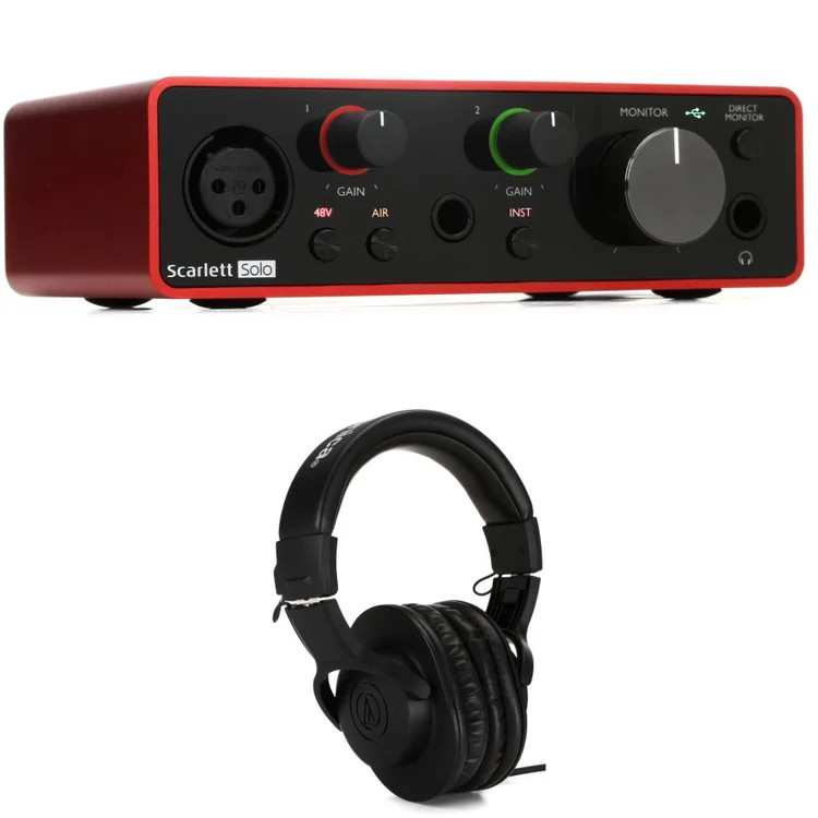 Focusrite Scarlett Solo 3rd Gen USB Audio Interface with Audio-Technica ATH-M20x