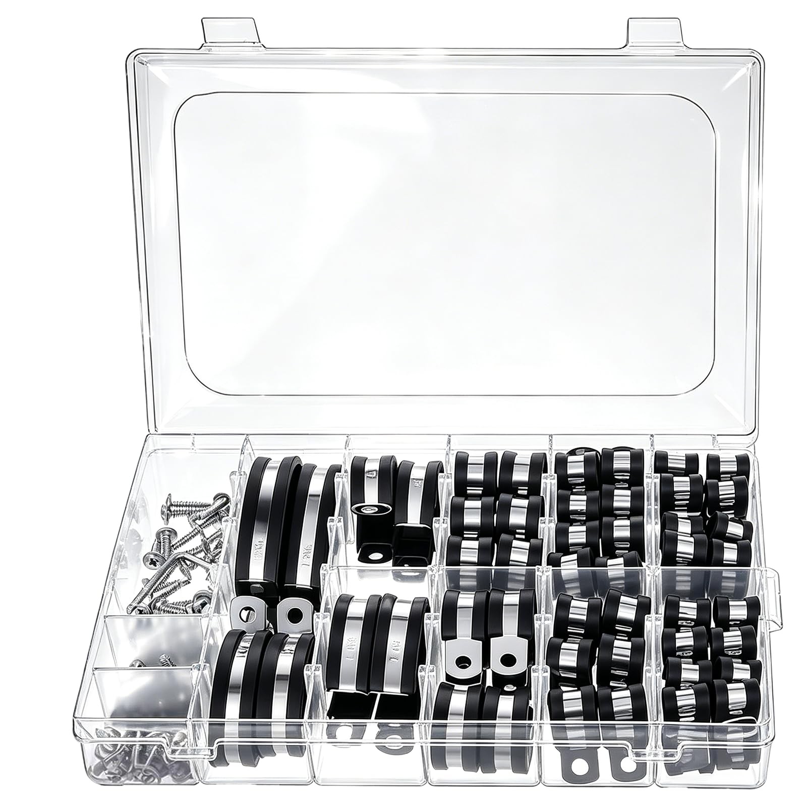 136PCS Cable Clamps Assortment Kit 304 Stainless Steel Rubber Cushion Pipe...