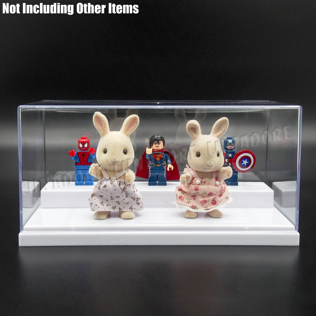 US Clear Acrylic Display Box Case 7.87" L Plastic 2 Step White Tray Dustproof UV