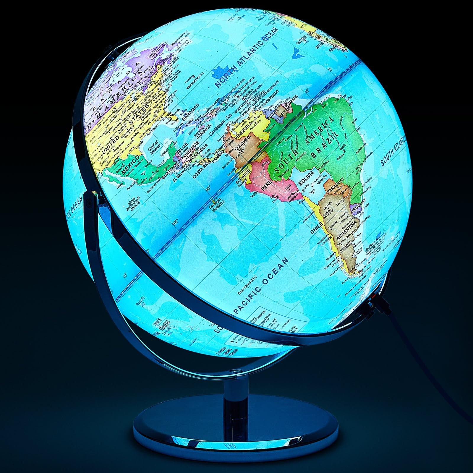 Amylove 13'' Illuminated World Globe for Adults Kids,Metal,Practical