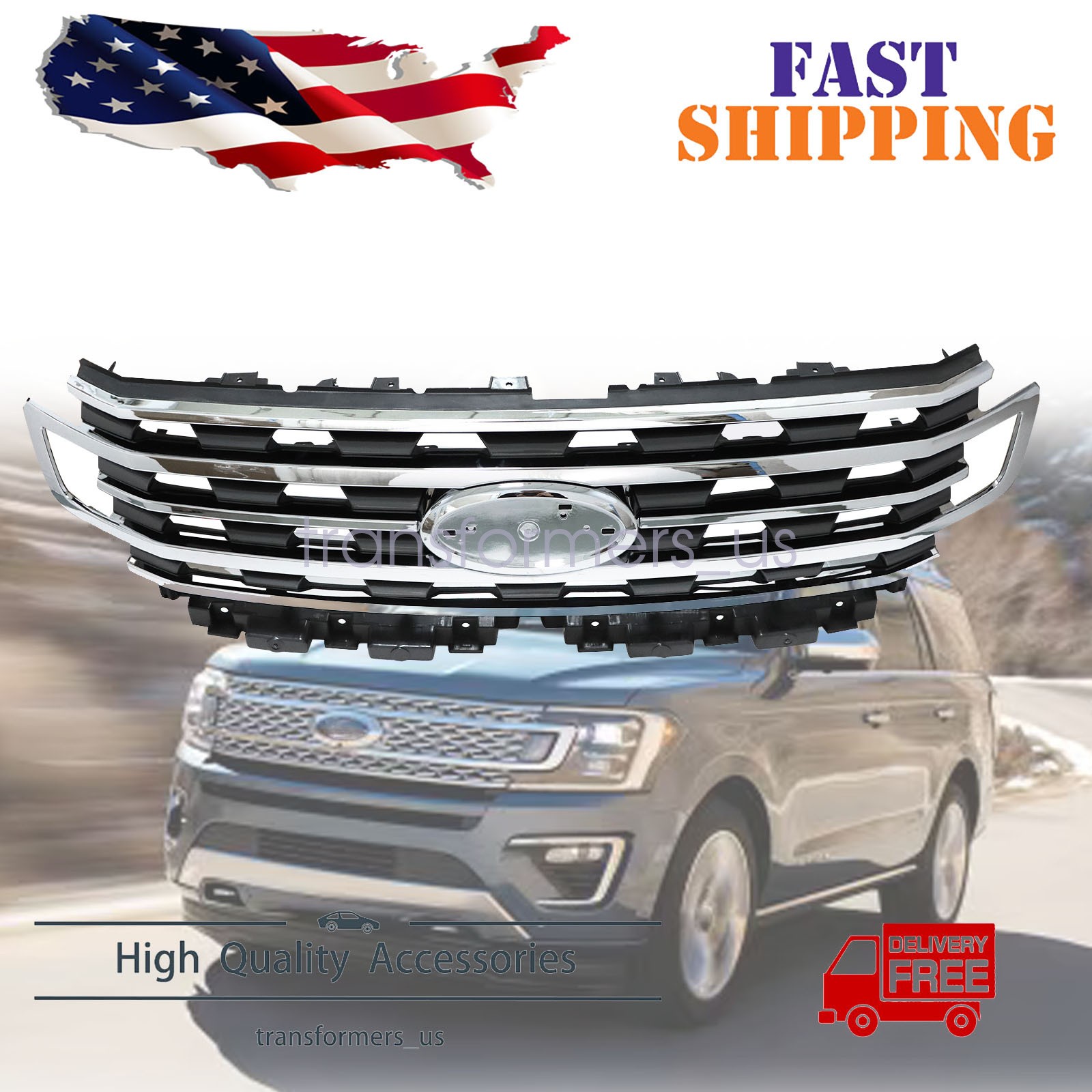 Front Bumper Grille Upper Grill Chrome LL1Z8200BB Fits Ford Expedition 2018-2021