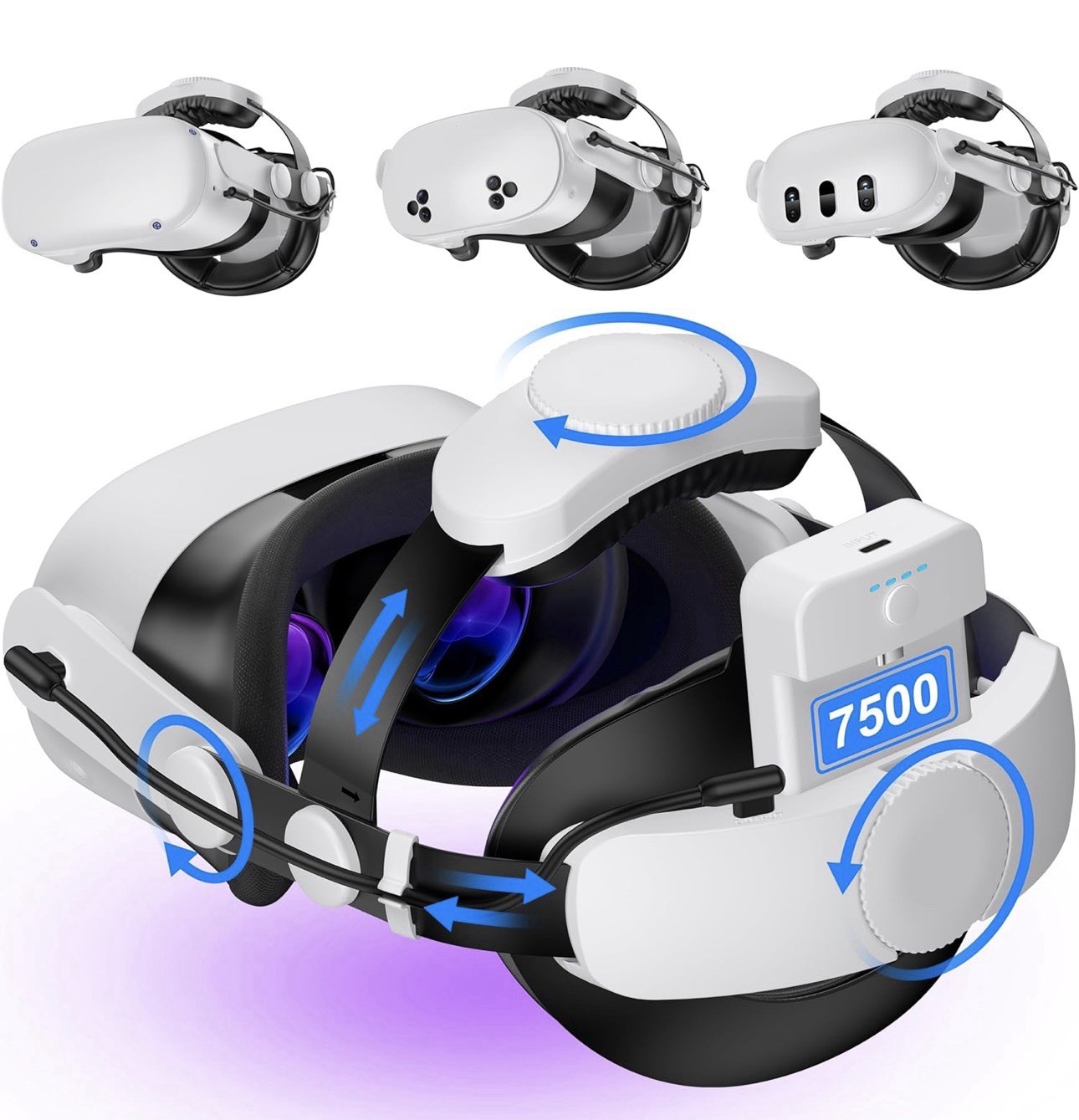 VR Headset Elite Head Strap For Meta Oculus Quest 3/3s/2 With 7500mAh Battery