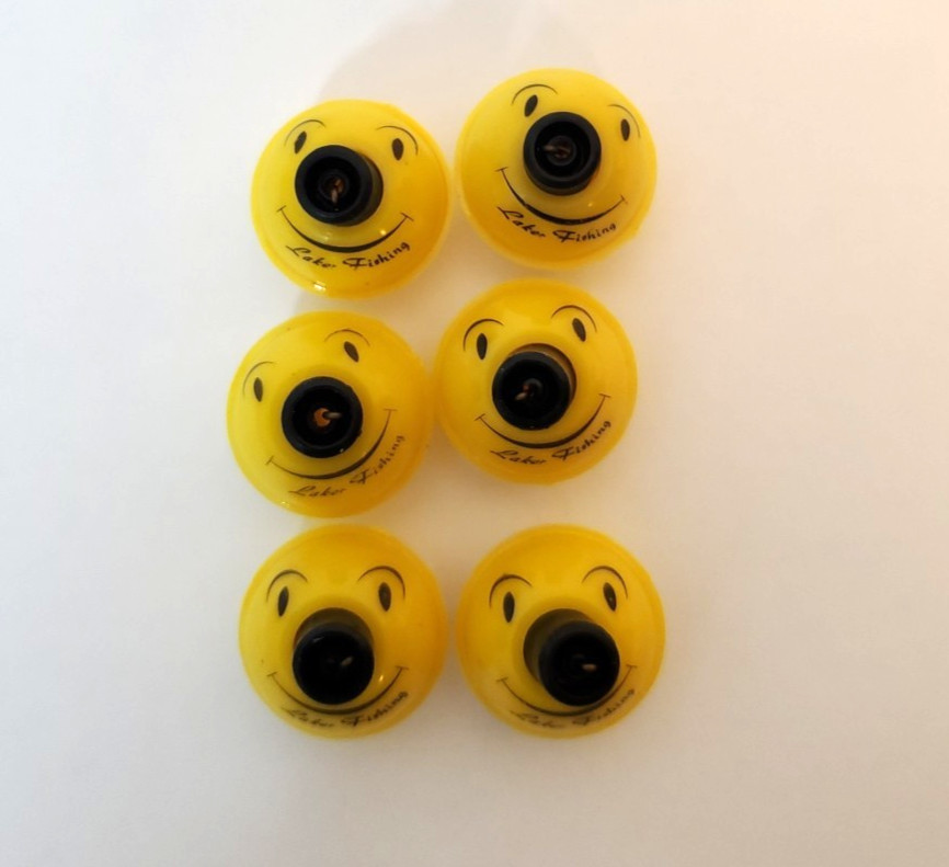 VTG Smiley Face Snap On Fishing Floats Bobbers Laker Fishing Lot of 6 Yellow 1"