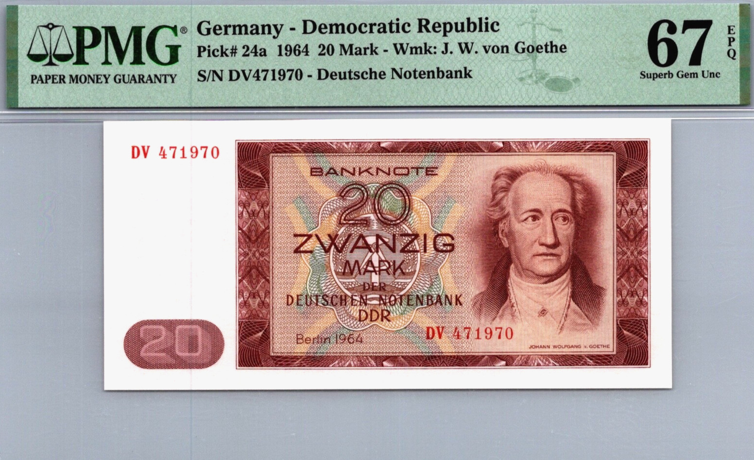 Germany 20 Mark 1964 PMG 67 EPQ SUPERB GEM UNC Pick # 24a