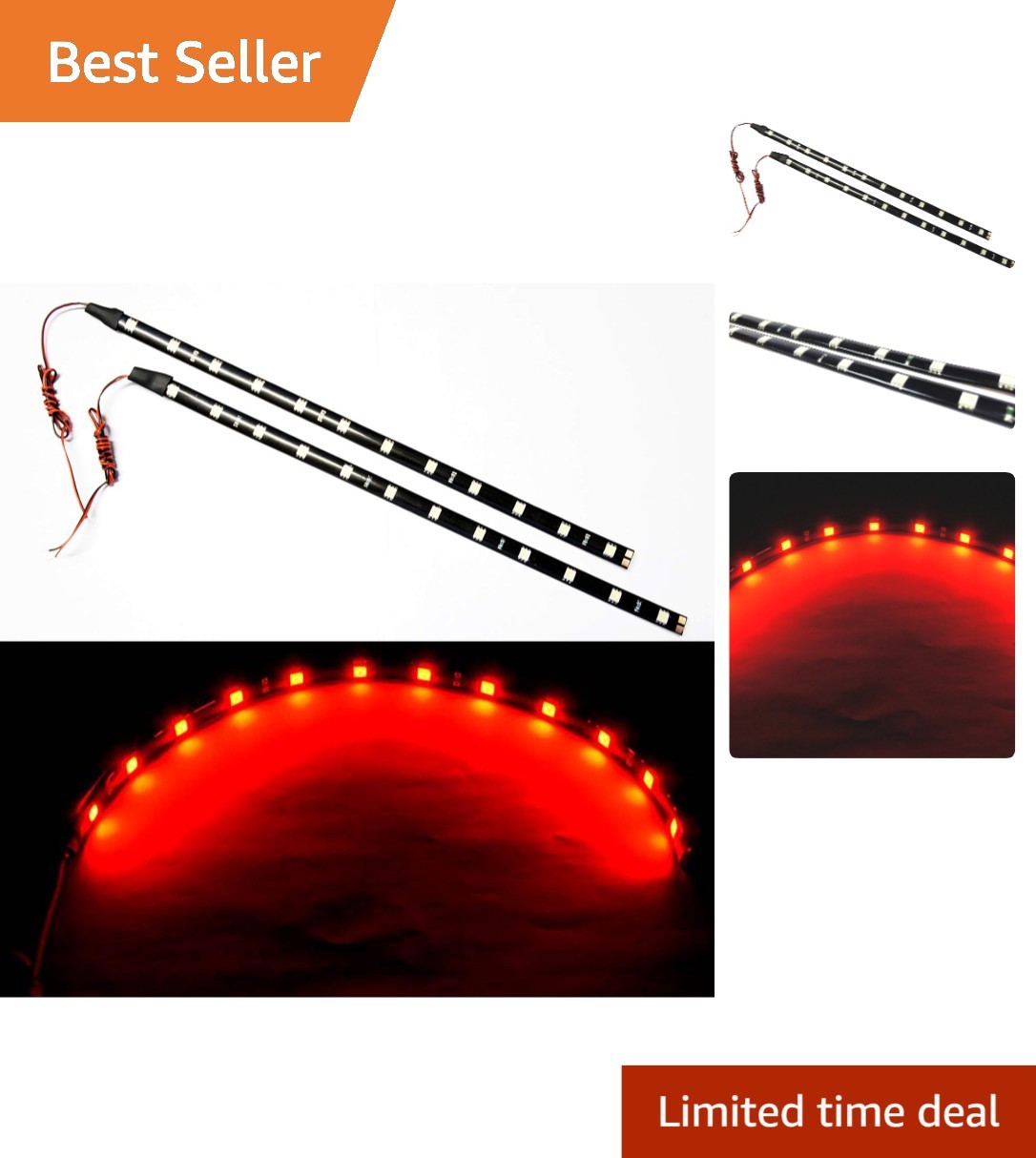 High Power 12" Red LED Strips – Waterproof Accent Lights for Cars & Motorcycles
