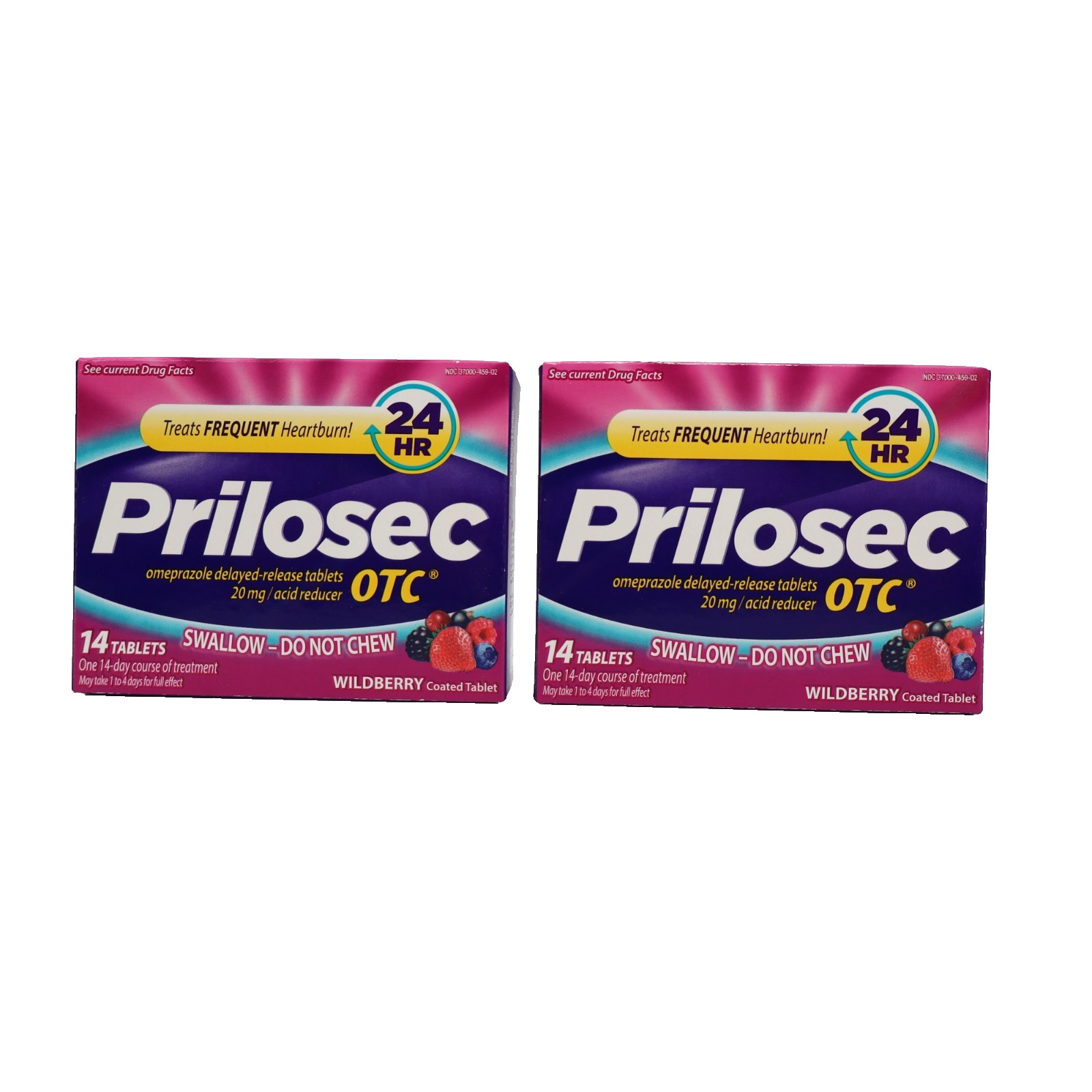 2 PACK Prilosec OTC Omeprazole Delayed Release 20mg Wildberry 14ct EXP 01/2026