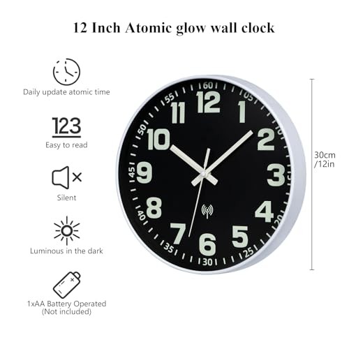 Atomic Clock with Glow in the Dark - Analog Sets Automatically Battery
