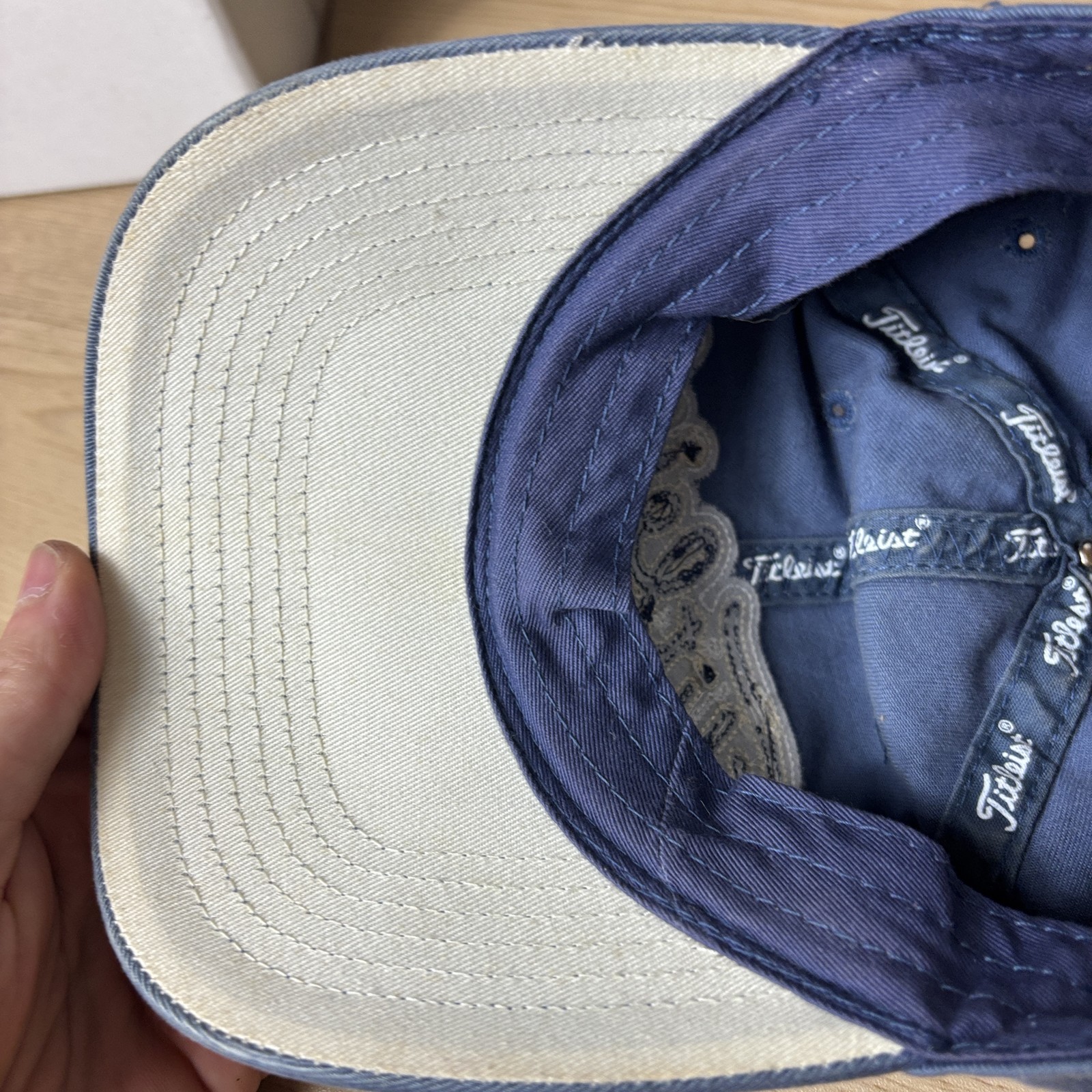 Titleist Hat Cap Strap Back Blue White Golf Mens Embroidered Script Cotton