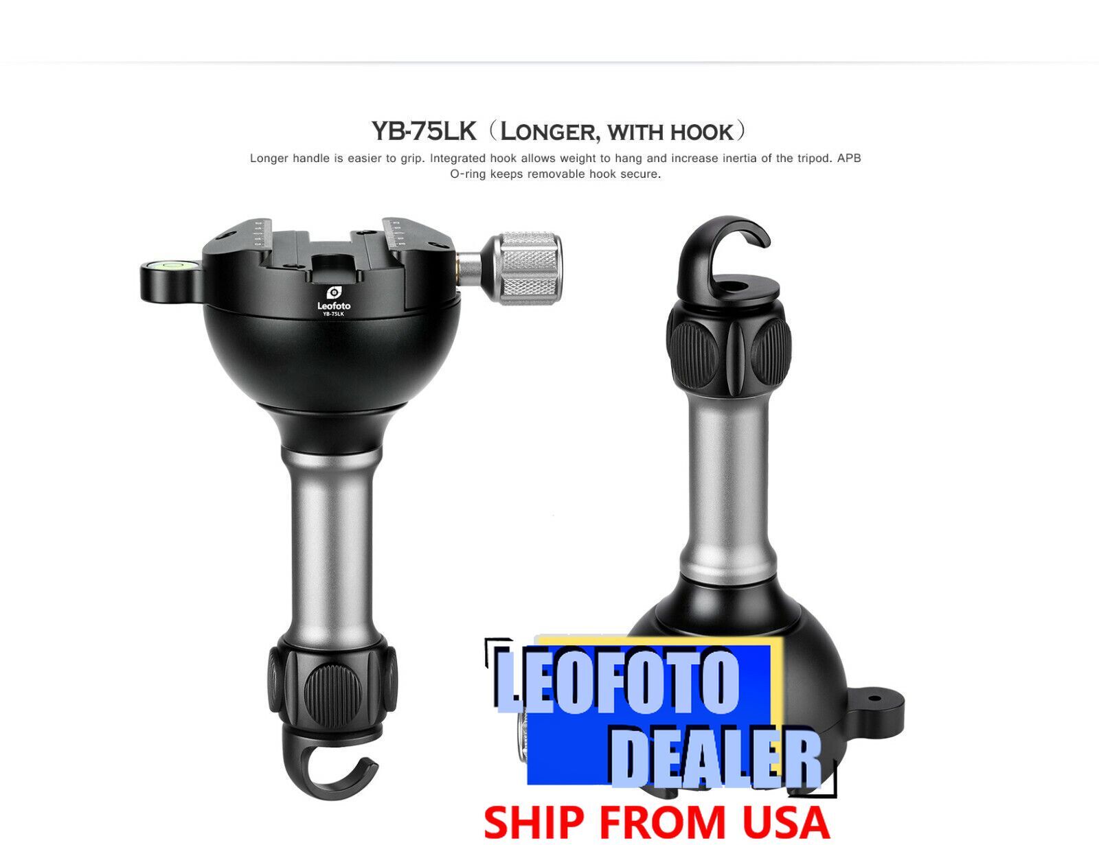 Leofoto YB-75LK Leveling Base with Handle for 75mm Bowl | Arca Clamp