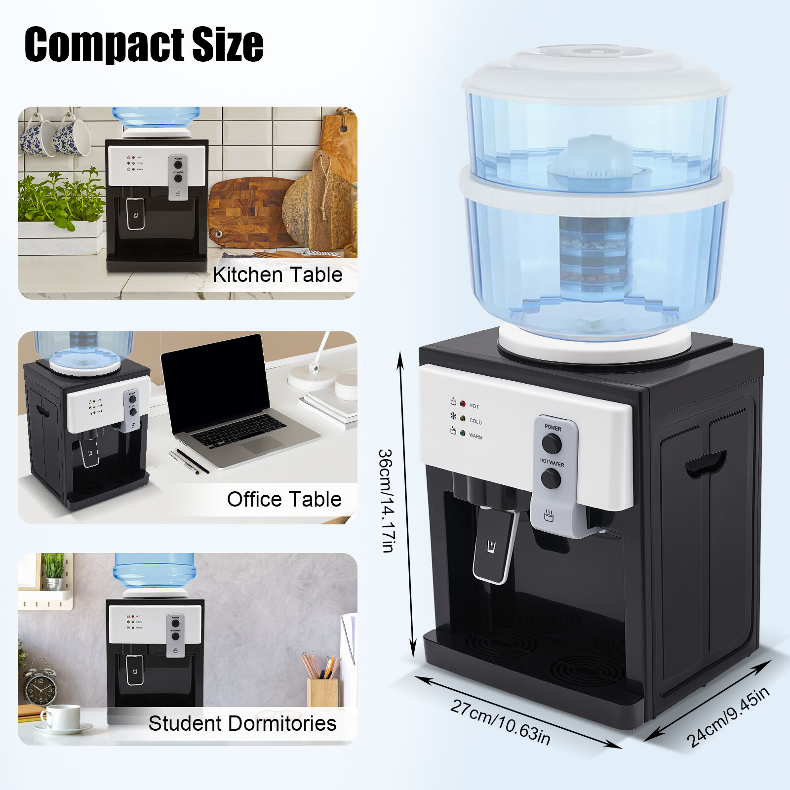 5 Gallon Water Cooler Dispenser Top Loading Countertop Hot+Cold Drinking Machine