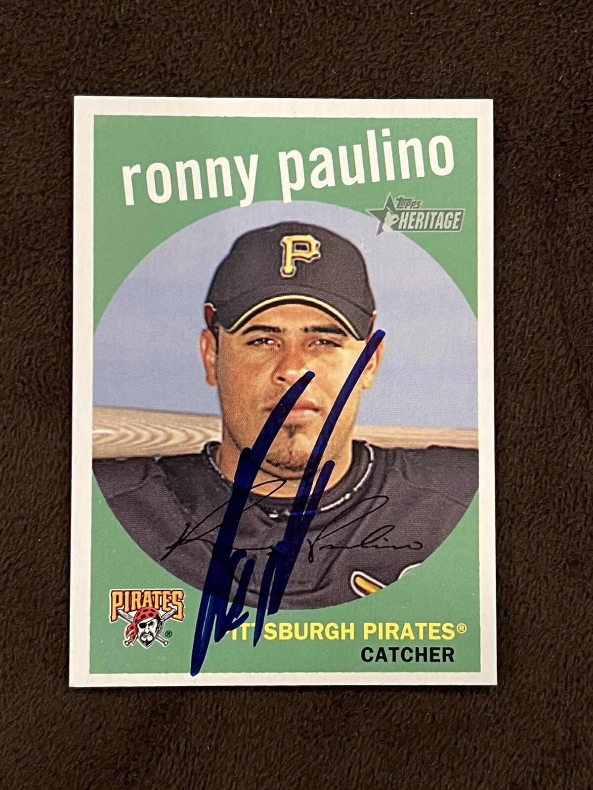 Ronny Paulino  SIGNED AUTOGRAPH 2008 Topps Heritage Card Pittsburgh Pirates