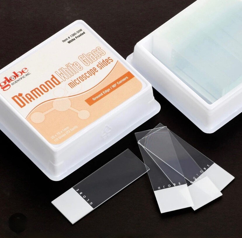 Globe Diamond White Glass 25 x 75 mm Microscope Slides, White Frosted