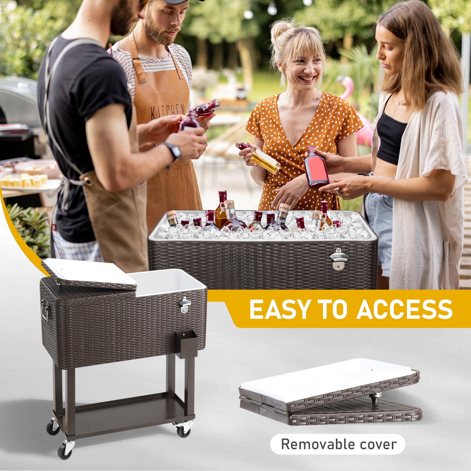 80QT Rattan Square Legs Cooler with Shelf