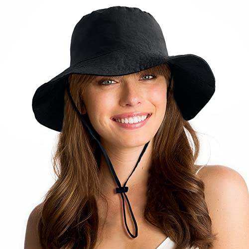 Waterproof Sun UPF 50+ Bucket Hat UV Protection Packable Brimmed One Size Black