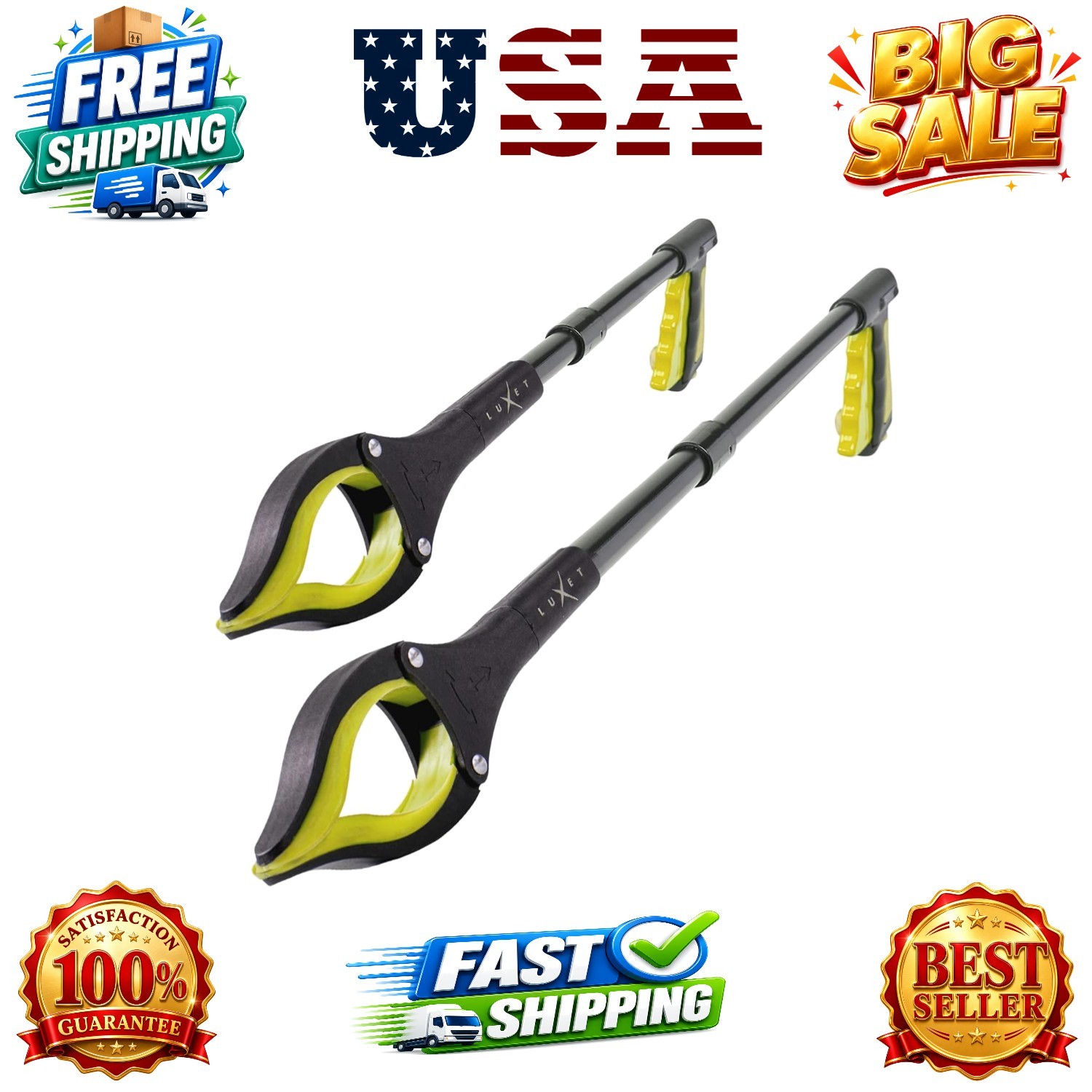 Grabber Reacher Tool - 2 Pack - Latest Version Long 19 and 32 Inch Foldable P...