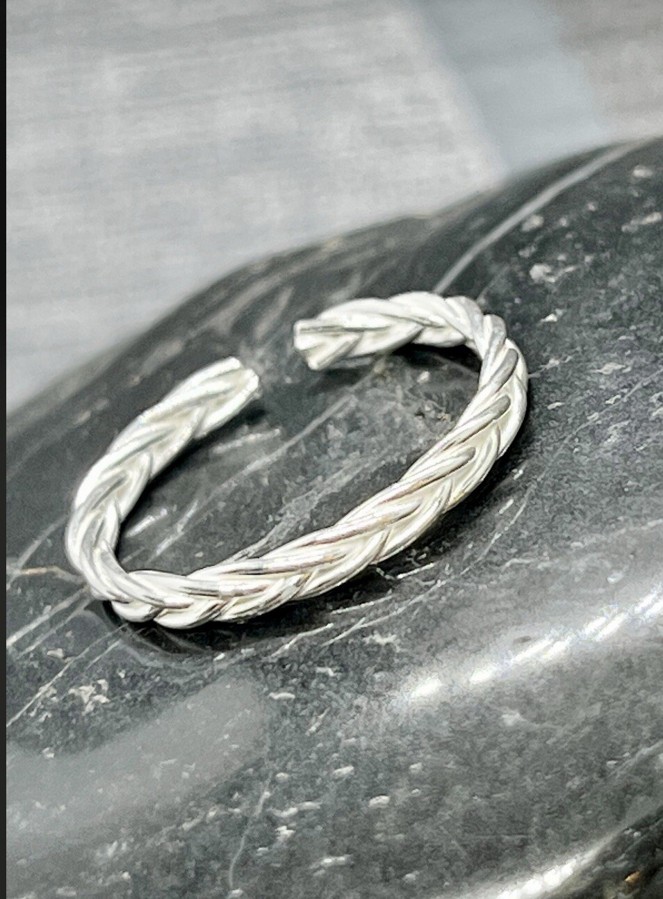 Brightly polished Sterling Silver Weave Adjustable Toe or Pinky Ring