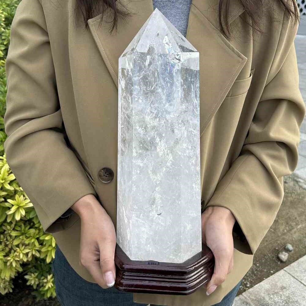 17.9LB TOP Natural clear quartz obelisk carved crystal wand point Reiki Tower