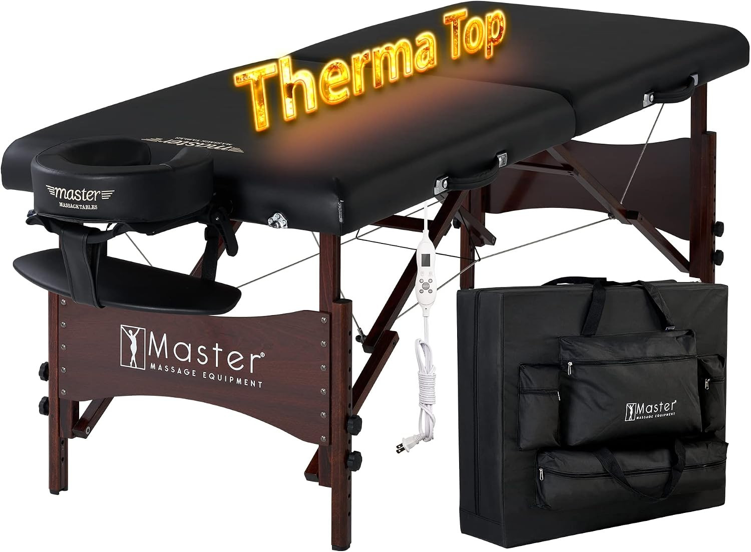 Heated 30" Roma Massage Table with Face Pillow & Carrying Bag - Black