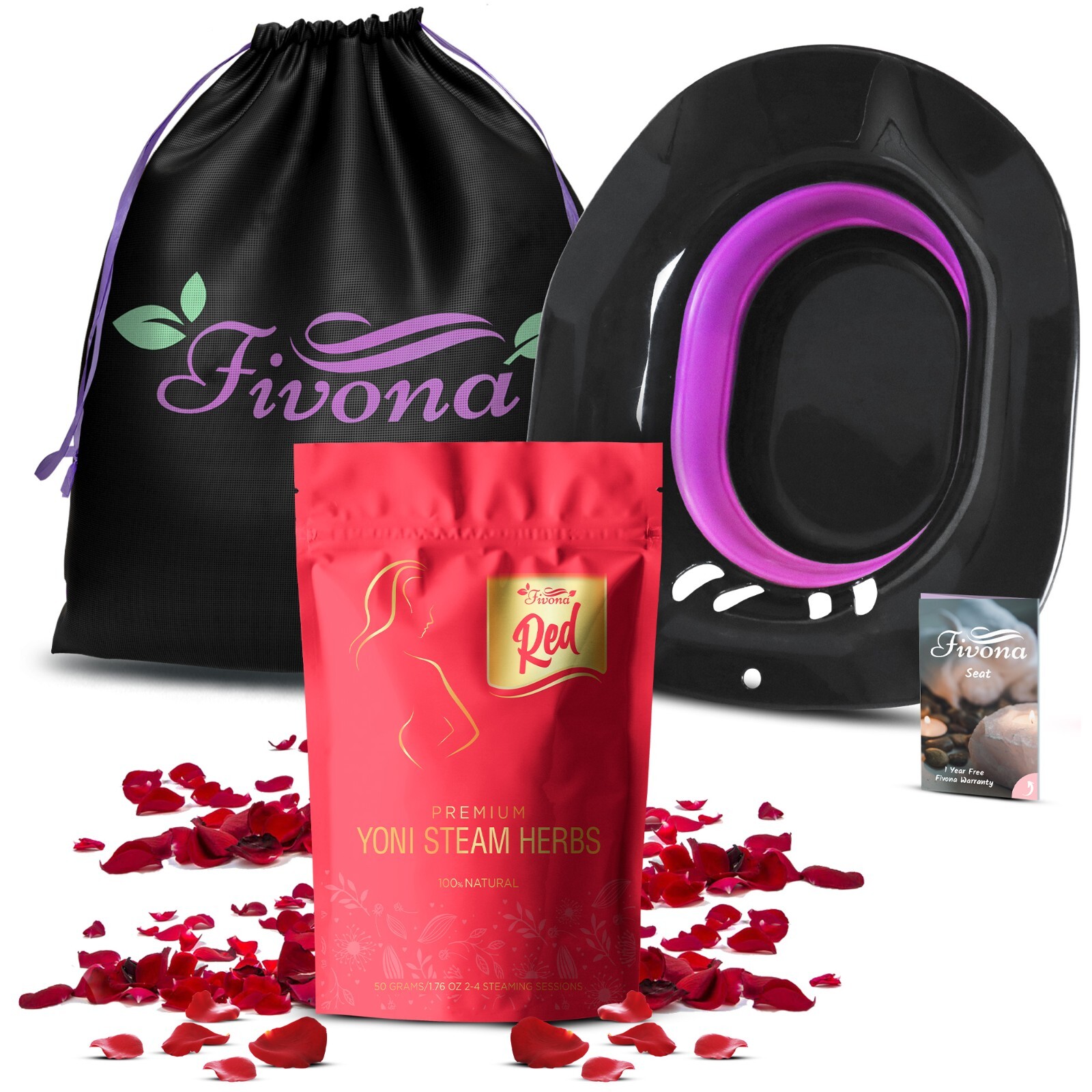 Fivona 3-In-1 Yoni Steam Kit - Seat, Red Premium Steaming Herbs and Storage Bag