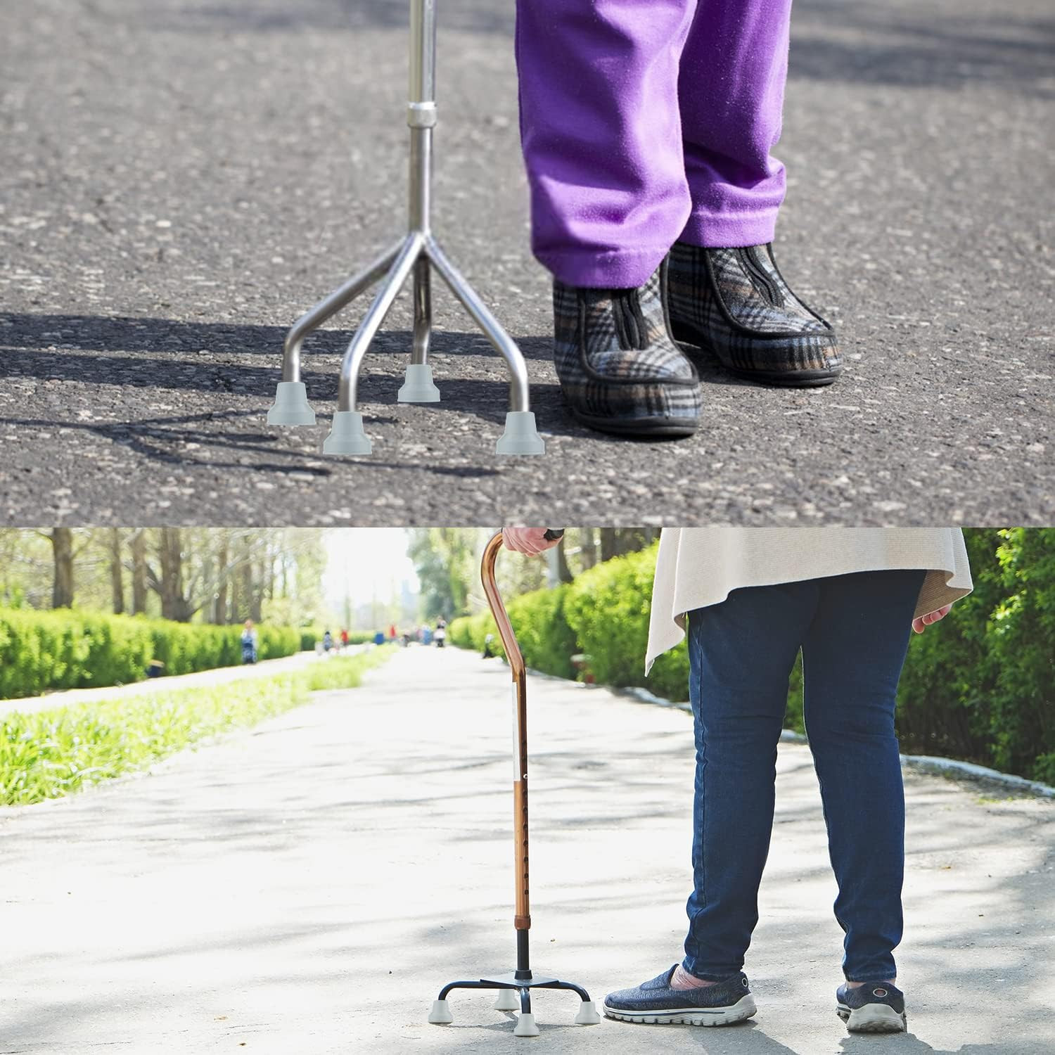 Quad Cane Tips (4-Pack) - Heavy Duty Rubber Cane Tip - Non-Slip Extreme Grip Rep