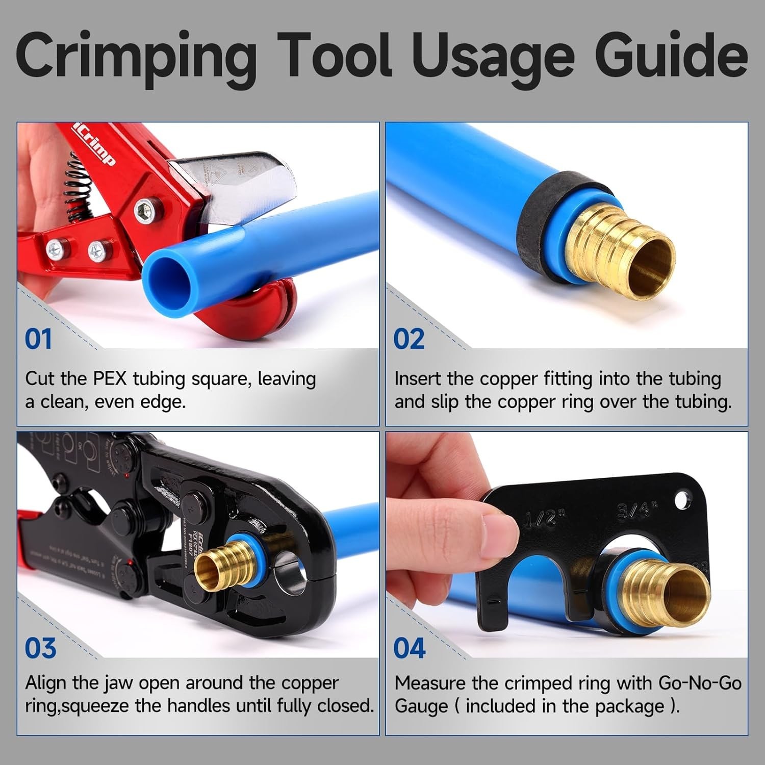 Crimping Tool Kit PEX Copper Ring Cutter Removal for Pipe Maintenance Install