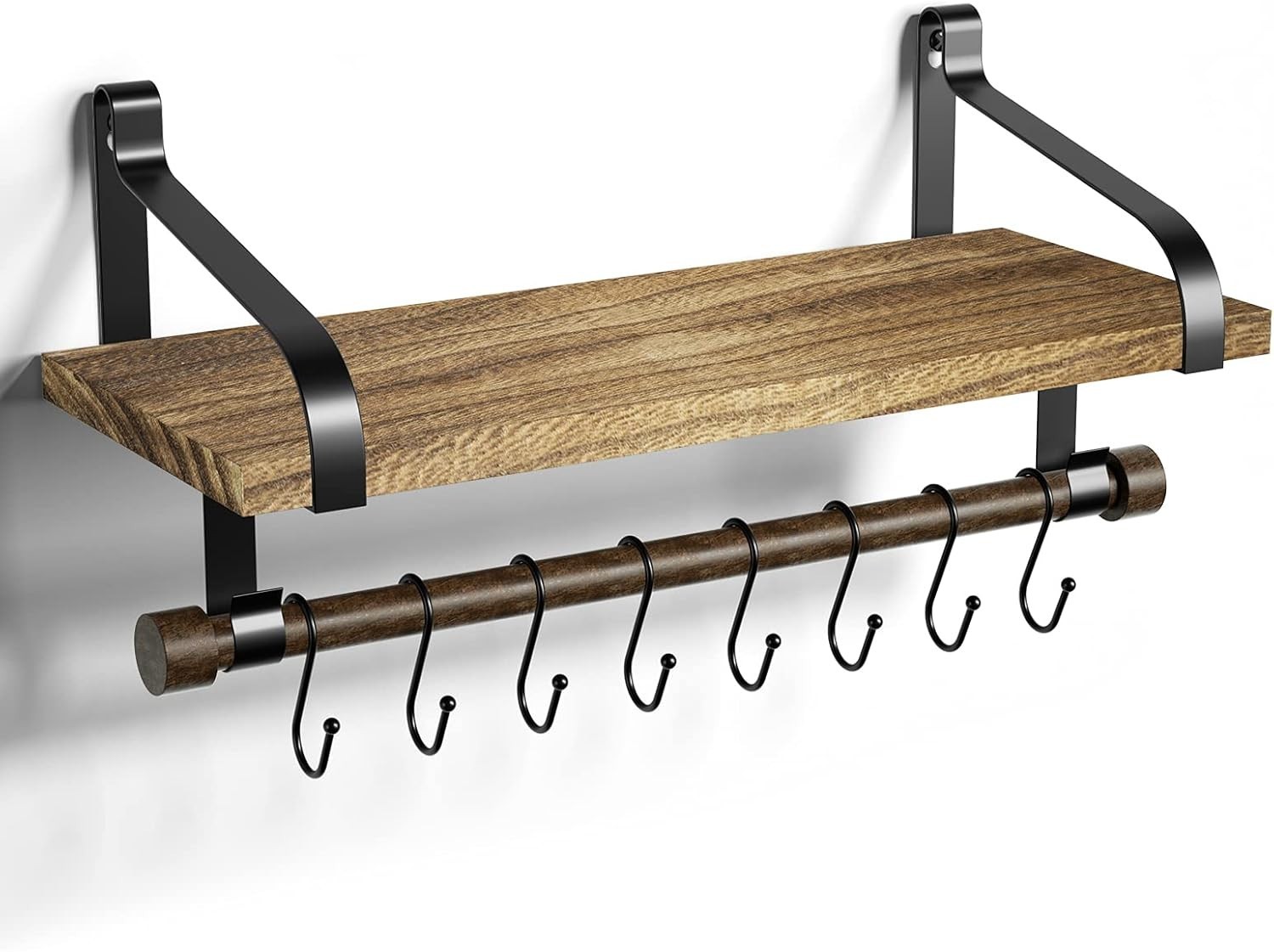 Floating Shelf Wall Shelf Storage Rustic Wood Kitchen Spice Rack W/ Towel Bar