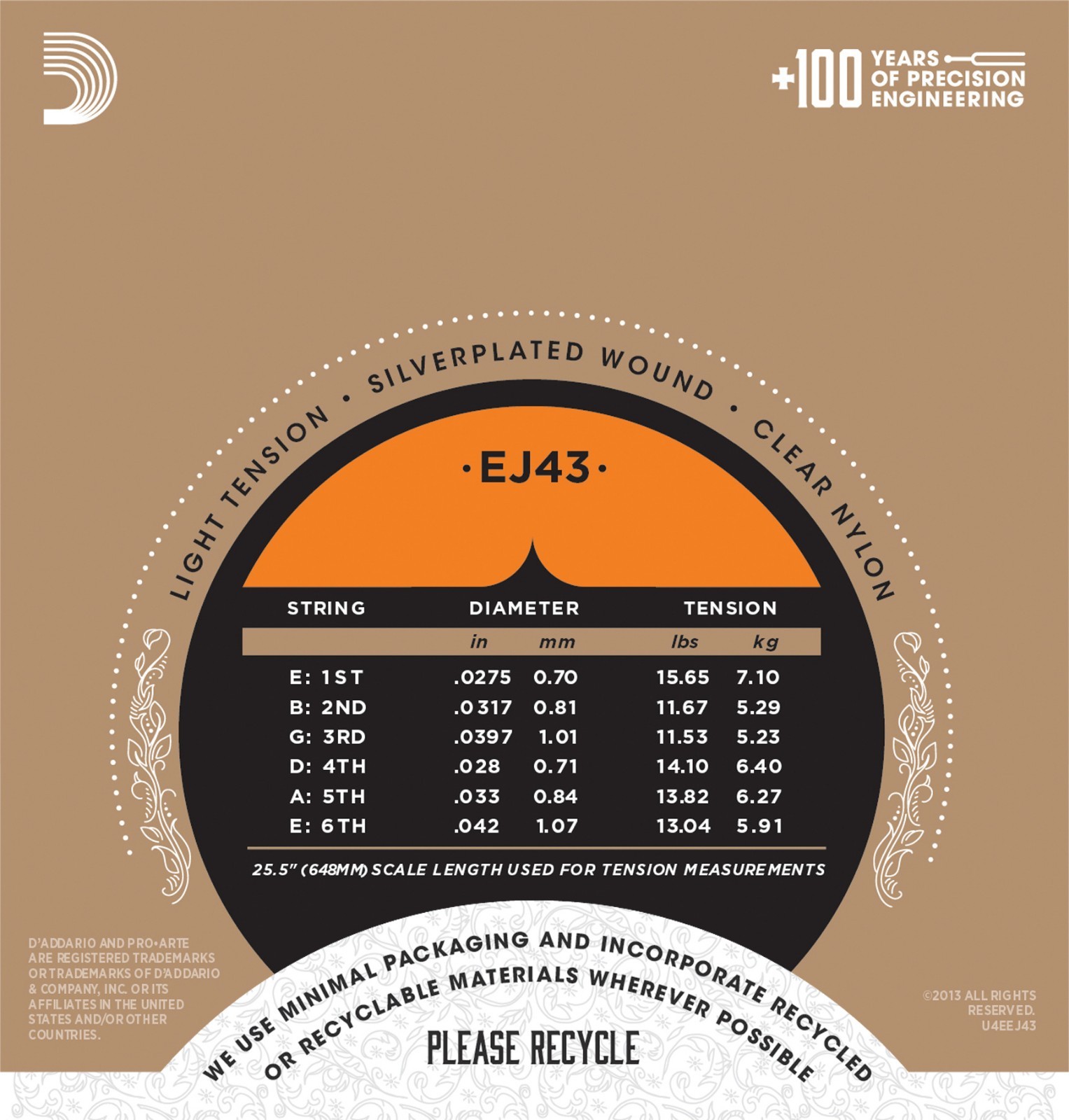 EJ43 Pro-Arté Normal Light Classical Guitar Strings D'Addario