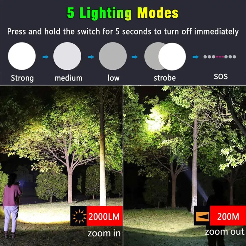 9000000 Lumens Super Bright LED Flashlight Tactical Rechargeable LED Work Lights