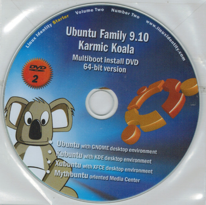 Linux Identity Ubuntu Family 9.10 Multiboot Install 64-bit DVD-ROM (2009) Koala