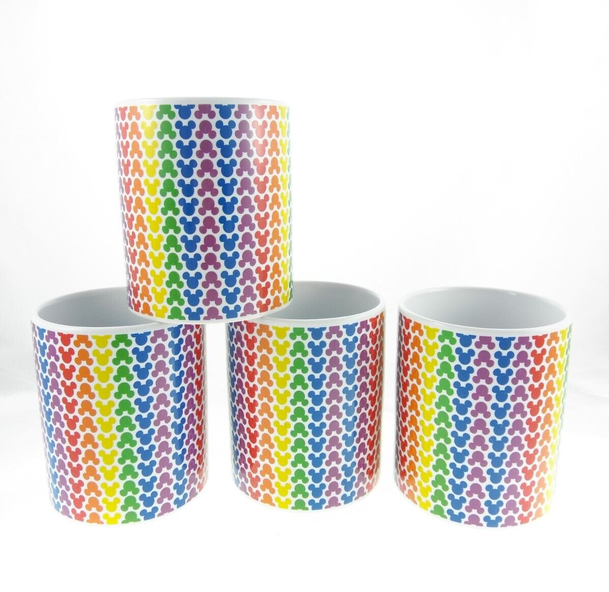 4pc Set Disney Rainbow Mickey Mouse Silhouette Mug Striped Multicolor Pride