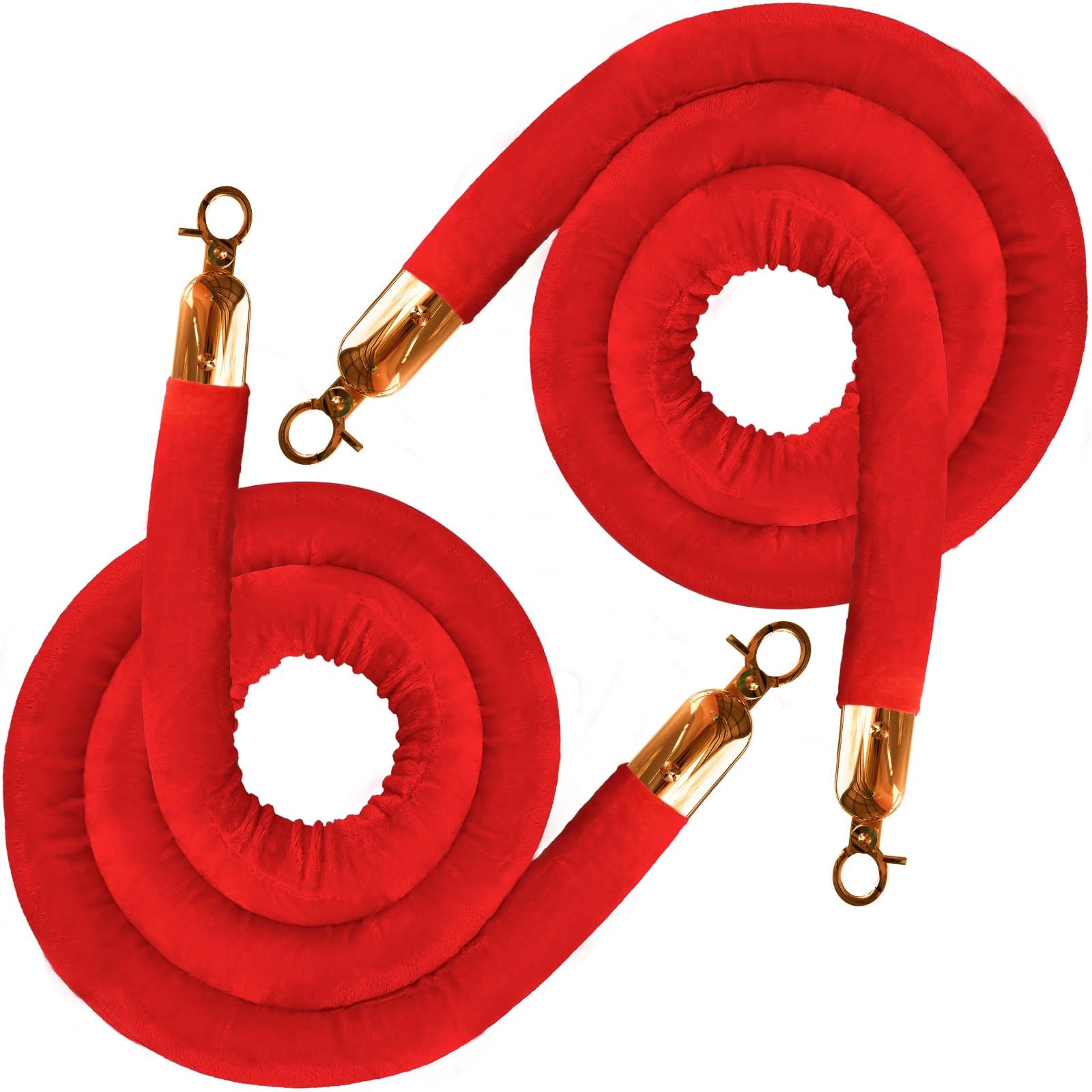 2 PCS Red Velvet Stanchion Rope 5 Ft Crowd Control Ropes Barrier Gold Hooks