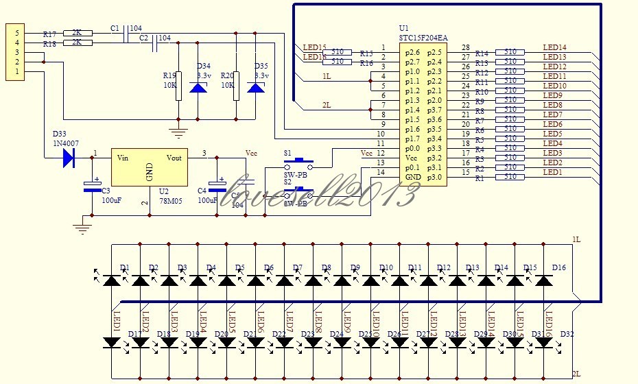 Dual Channel MCU Adjustable Display Pattern LED VU Meter Level Indicator 16 LED