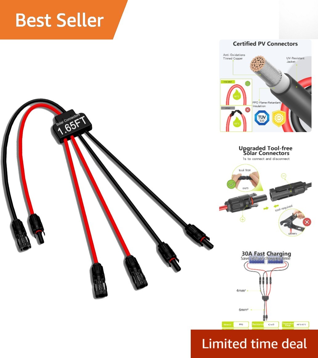 Tool-Free Solar Connectors for 2-4 Panels,  Waterproof & Heat Resistant