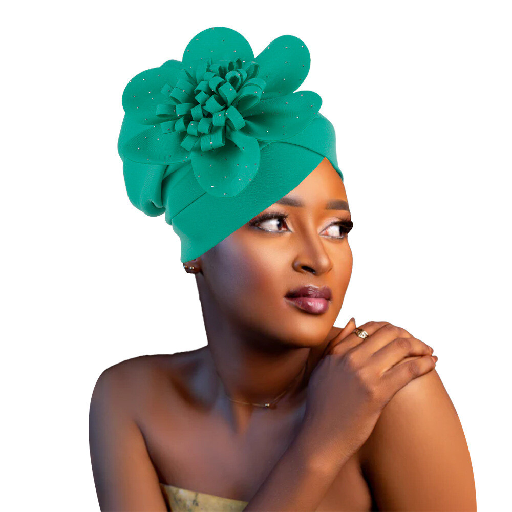 African Women Big Flower Turban Hat Nigerian Headwrap Headtie Wedding Party Cap