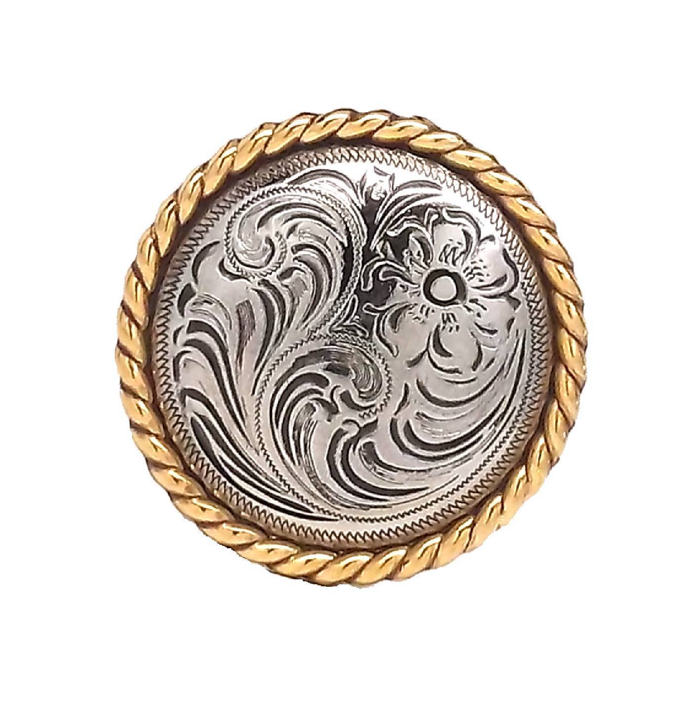 Rose Flower Antique Silver with Gold Rope Edge Concho 1.5" 1787-NG Stecksstore