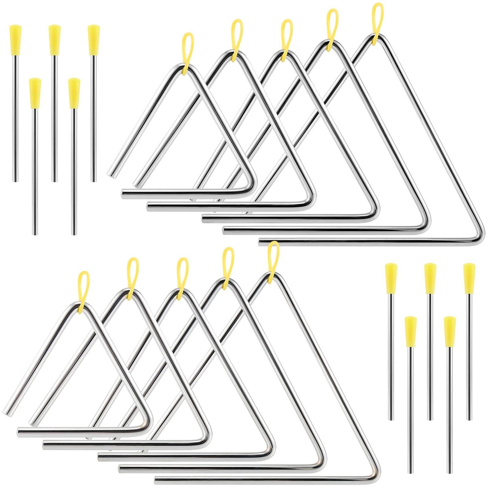 10 Pack Musical Triangle Steel Set, 4" 5" 6" 7" 8" Hand Percussion Music Perc...