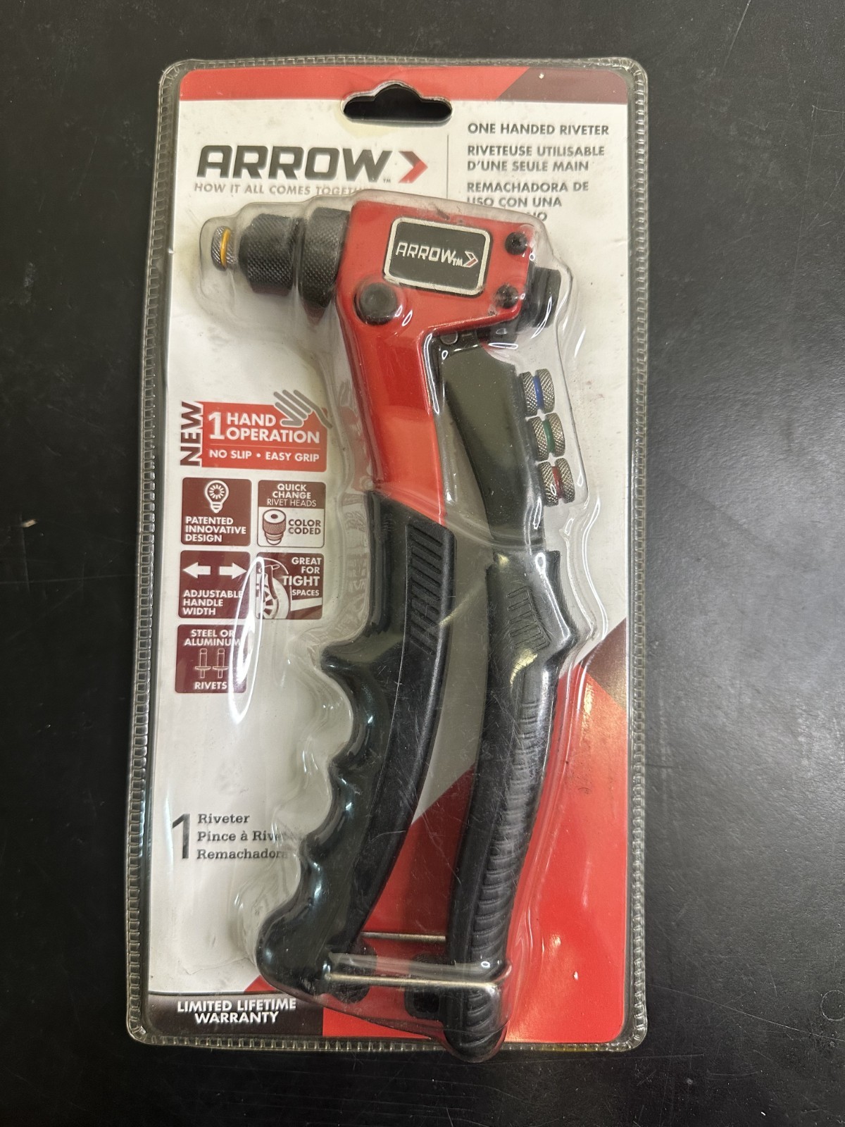 Arrow One Handed Riveter Tool Quick Change Color Coded Rivet Heads
