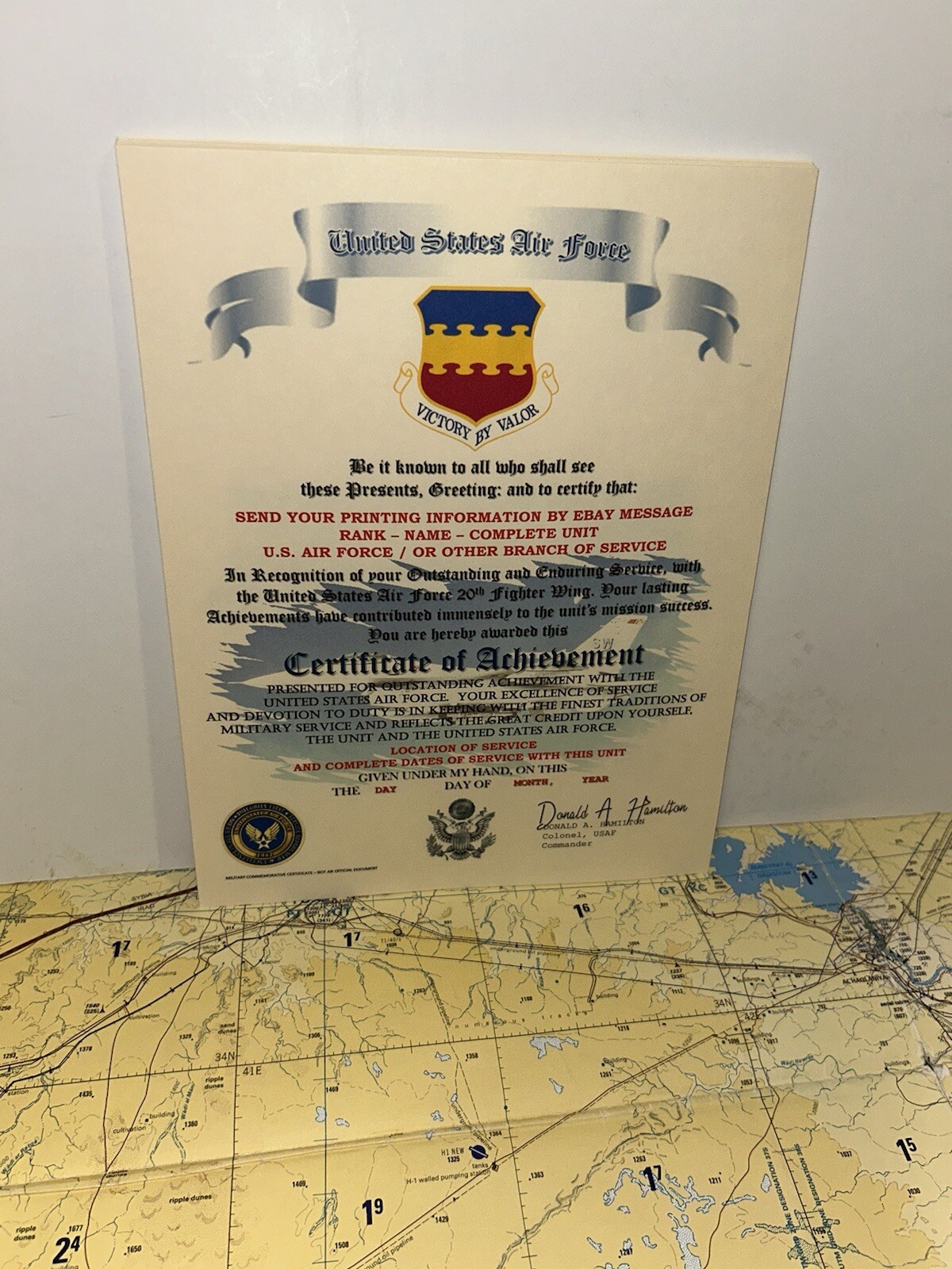 U.S.A.F. / AIR FORCE 20TH FIGHTER WING - CERTIFICATE OF ACHIEVEMENT