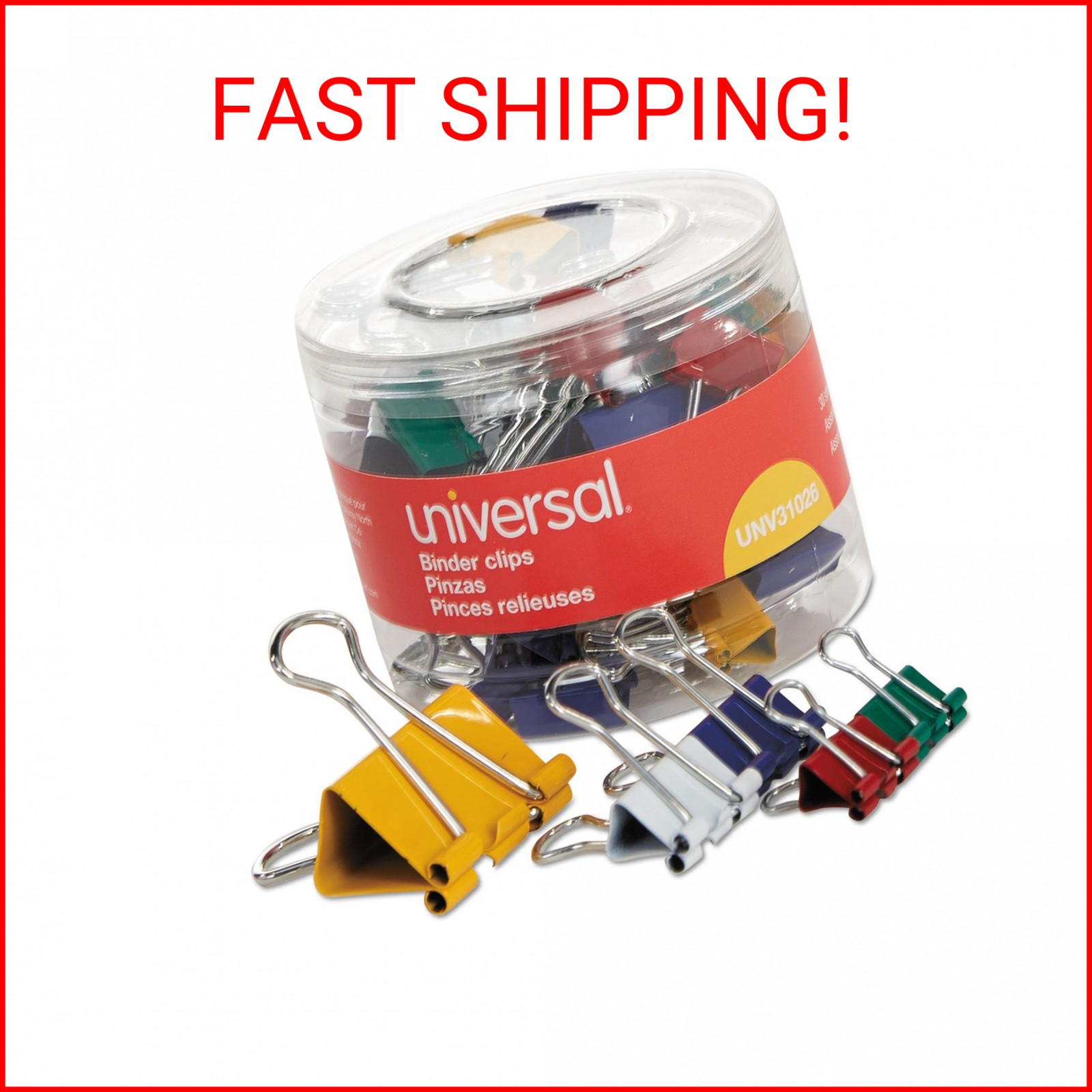 Universal 31026 Assorted Binder Clips, Mini/Small/Medium, Assorted Colors, 30/Pa