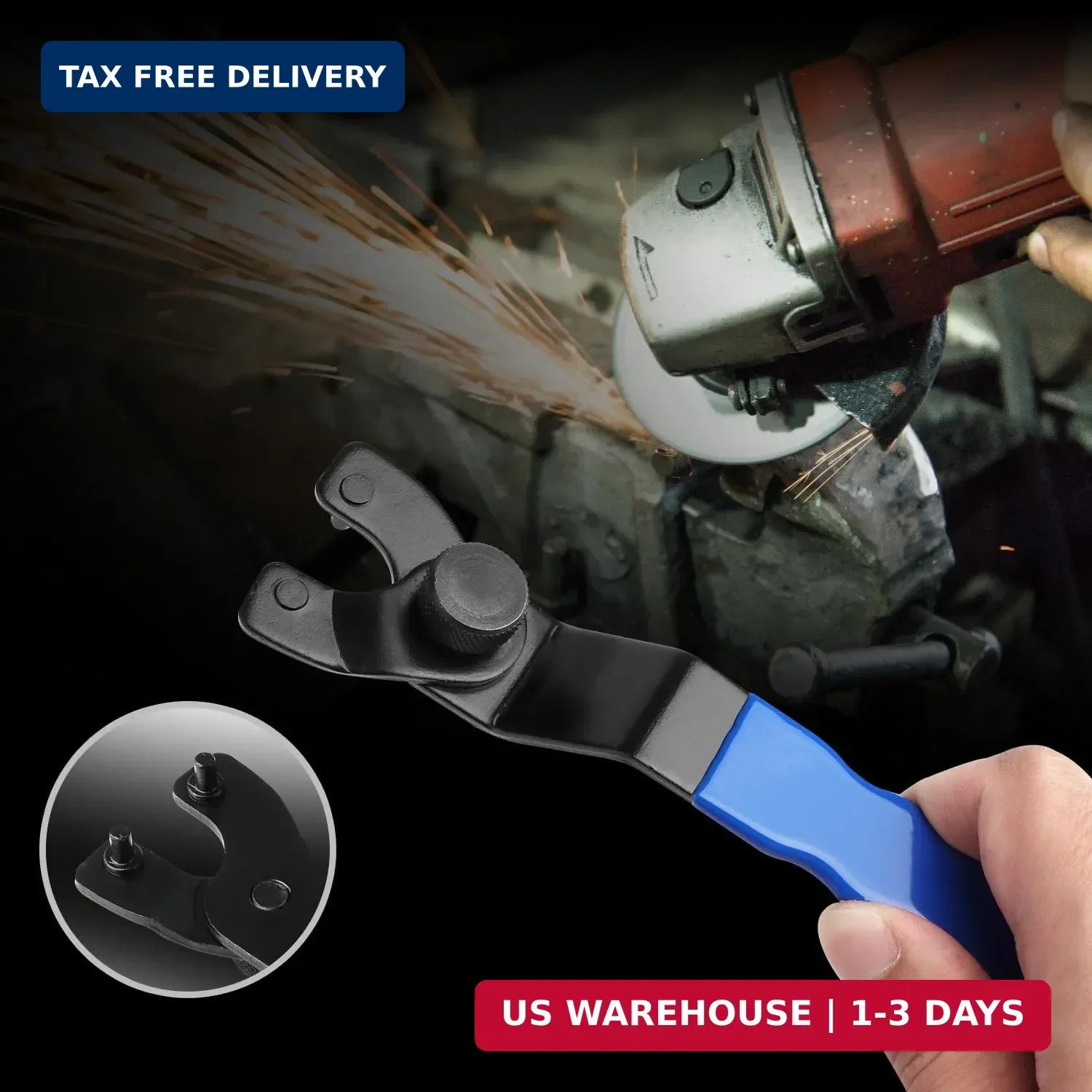 Adjustable Pin Wrench for Angle Grinder Machine,Grinder Spanner ​Wrench (Blue)