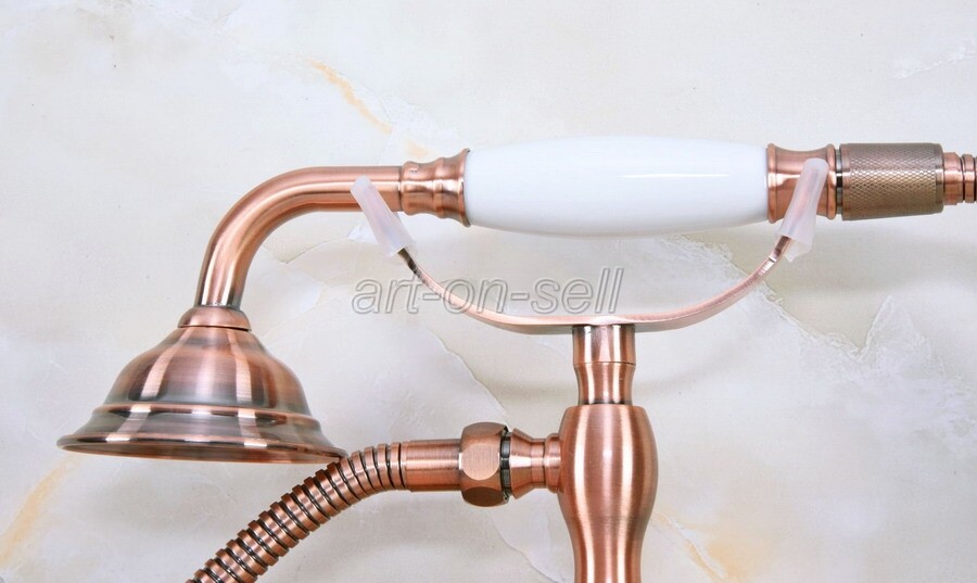 Red Copper Wall Mount Bathroom Clawfoot Bath Tub Faucet Filler w/ Hand Shower
