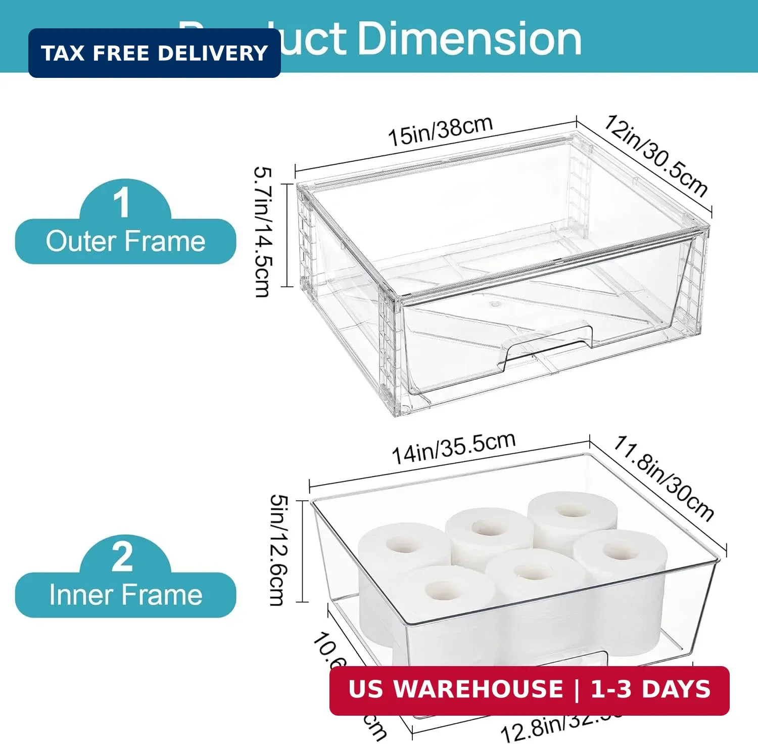 2 Pack Large Stackable Storage Drawers,Easily Assemble Clear Acrylic Ba