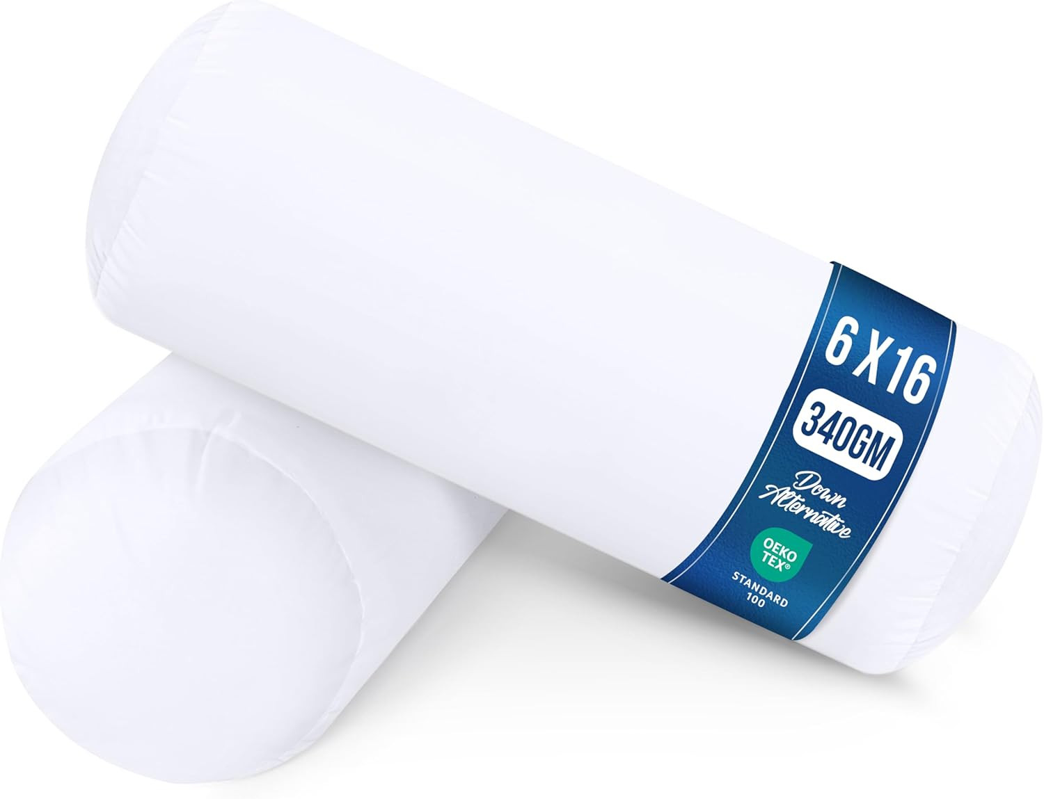 Bolster Pillows Insert (Pack of 2, White) - 6 X 16 Inches Bed and Couch Pillows