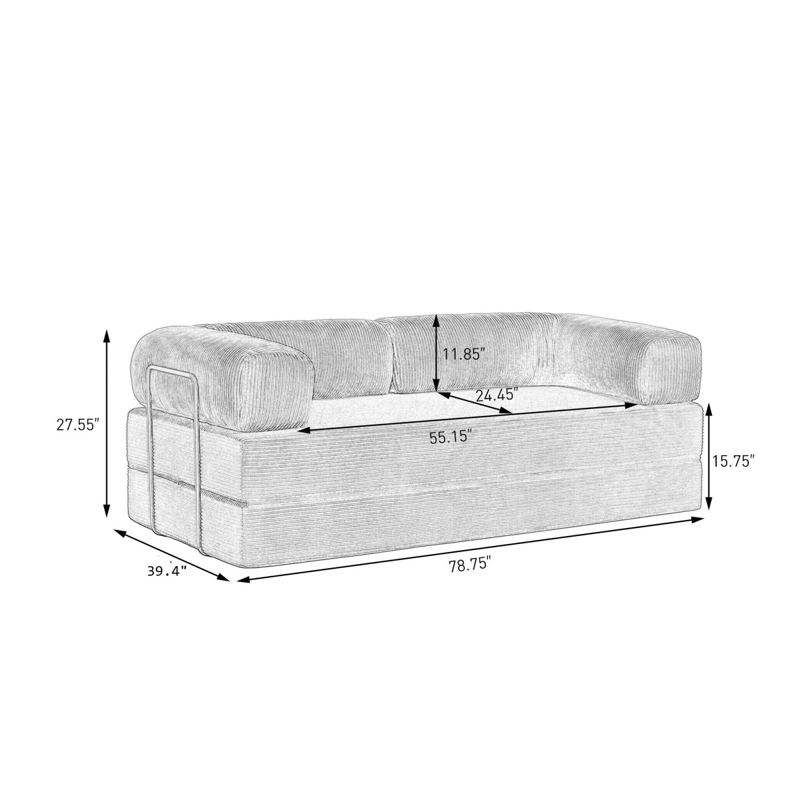 Compressed Foam Sofa Corduroy Ginger 79" Contemporary Sleeper Couch