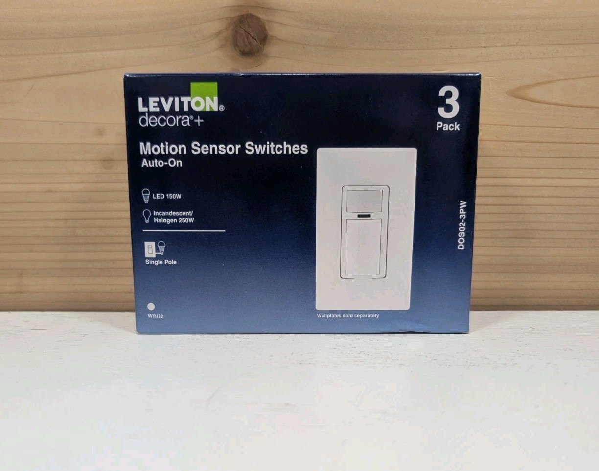 Leviton Decora Motion Sensor Switch Auto-On 2A Single Pol, 3 Pack, DOS02-3PW